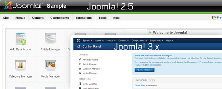 Screenshots van Joomla 2.5 en Joomla 3